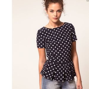 Black Polka Dot Peplum Top